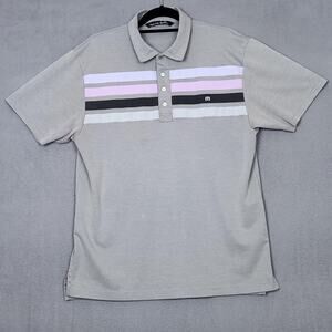 Travis Mathew Polo Shirt Mens Large Gray Striped Golf Performance Pima Cotton